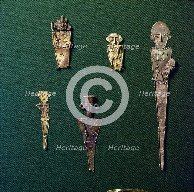 Gold Figures from Pre-Columbian Tombs, Colombia, South America. Artist: Unknown.
