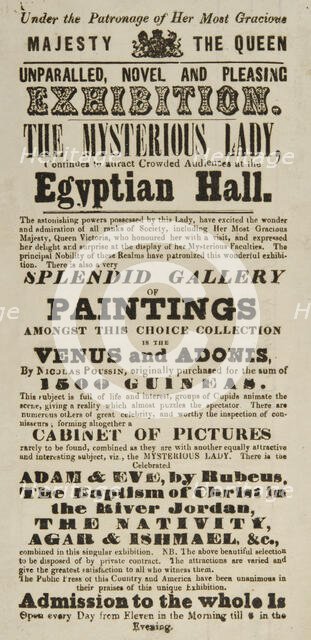 The Mysterious Lady, at the Egyptian Hall, 1845. Creator: Unknown.