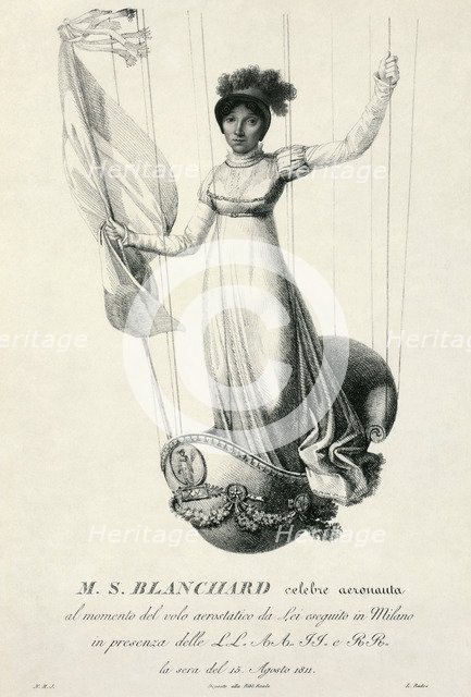 Portrait of French balloonist Sophie Blanchard during her flight in Milan, Italy, 1811. Artist: Luigi Rados