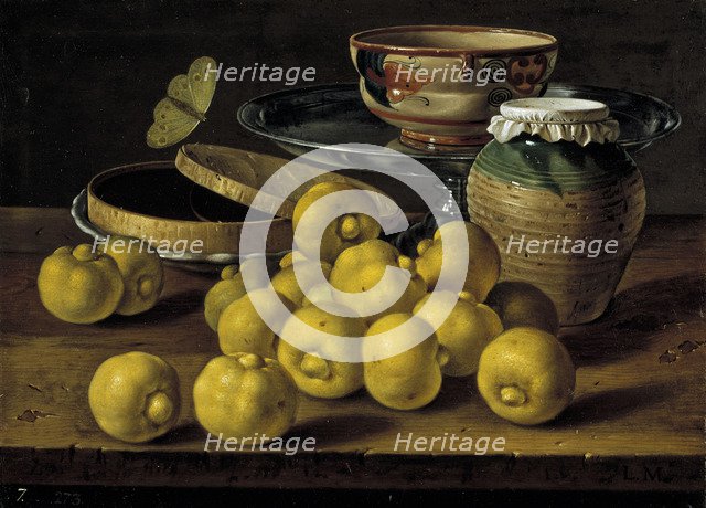 Still life with limes, jam pot and butterfly, Second Half of the 18th century. Artist: Meléndez, Luis Egidio (1716-1780)
