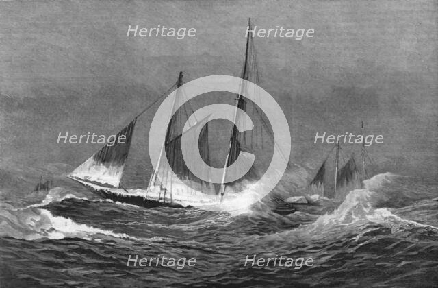 'The American Fisheries Question; Fishing Schooner 'Icing Up' in a Winter Gale', 1890. Creator: Captain Collins.