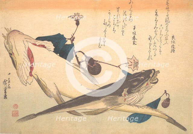 Kochi Fish with Eggplant, from the series Uozukushi (Every Variety of Fish), 1830s., 1830s. Creator: Ando Hiroshige.