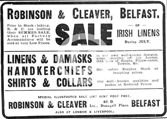 Robinson & Cleaver, Belfast - sale of Irish linens, 1909. Creator: Unknown.