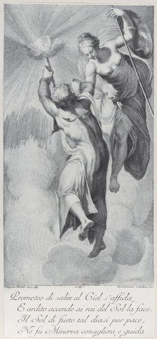 Minerva assisting Prometheus as he attempts to scale the heavens, 1756. Creators: Bartolomeo Crivellari, Gabriel Söderling.