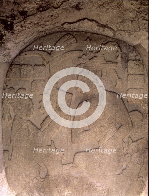 The Palace'. Mayan stone relief depicting king Pacal.