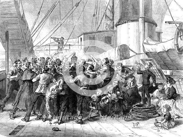 Life on board a troop-ship: "Commence Firing", 1873. Creator: Unknown.