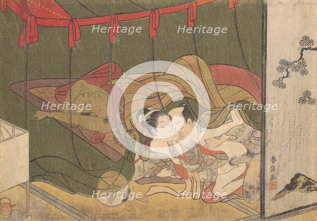 Lovers Beneath a Mosquito Net, 18th century., 18th century. Creator: Suzuki Harunobu.
