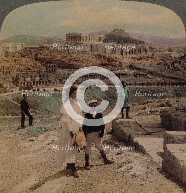 'The Acropolis of Athens, Lycabettus and Royal Palace, from Philopappos monument', 1907. Artists: Elmer Underwood, Bert Elias Underwood.