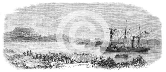 The War in New Zealand: Maori prisoners...waiting to be placed on board H.M.S. Pioneer, 1864. Creator: Unknown.