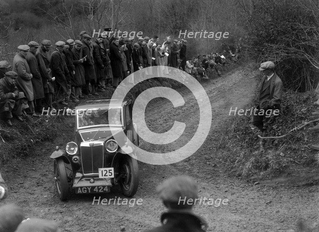 MG Magna of ASR Payne competing in the MCC Lands End Trial, 1935. Artist: Bill Brunell.