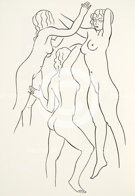 Three female nudes, 1938, (wood engraving).