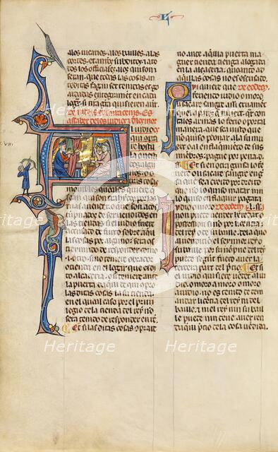 Initial A: Two Jews in Conversation; Vidal Mayor, about 1290-1310. Creator: Unknown.