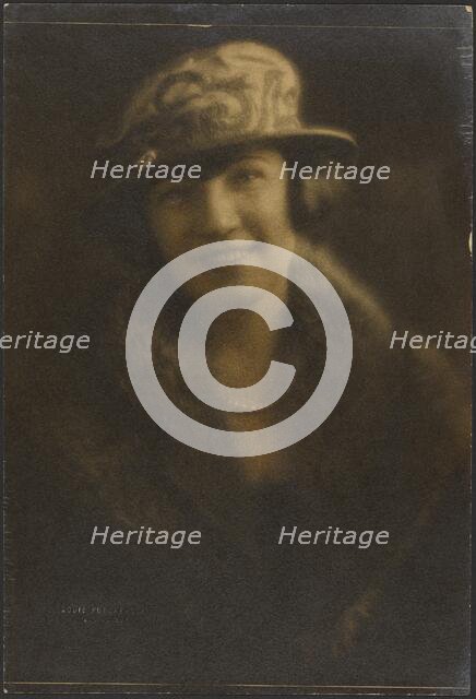 Portrait of a Woman in Hat with Decorate Motif, 1907-1924. Creator: Louis Fleckenstein.