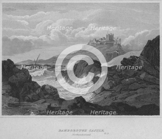 'Bamburgh Castle, Northumberland', 1814. Artist: John Greig.