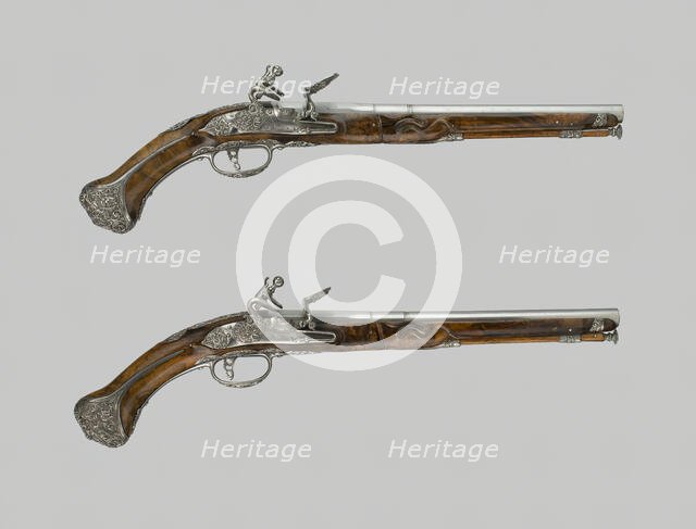 Pair of Flintlock Holster Pistols, Italy, c. 1680/90. Creator: Vicenzo Cominazzo.