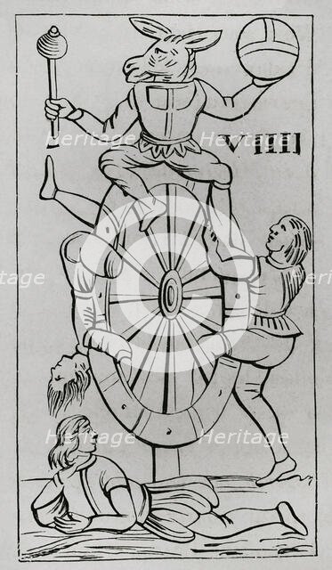 Card from the Florentine Minchiate deck - Wheel of Fortune, 1877. Creator: Unknown.