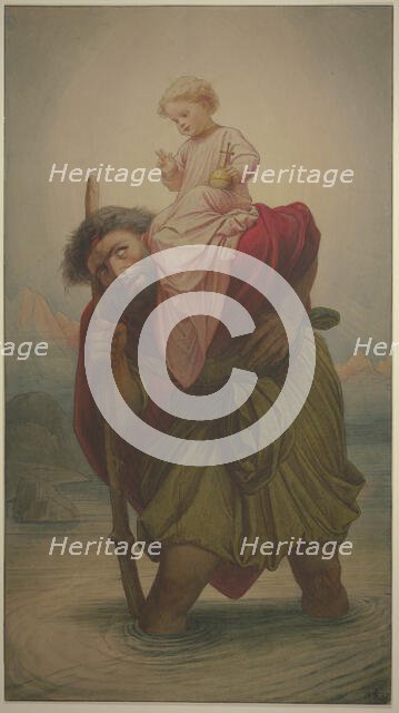 Saint Christopher with the Christ Child in the river, 1857. Creator: Eduard von Steinle.