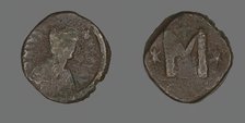 Follis (Coin) Portraying the Emperor Justin I or Justinian I, 6th century. Creator: Unknown.
