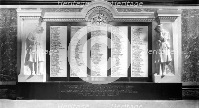 War memorial, City of London School for Boys, Victoria Embankment, City of London, 1919. Artist: H Bedford Lemere