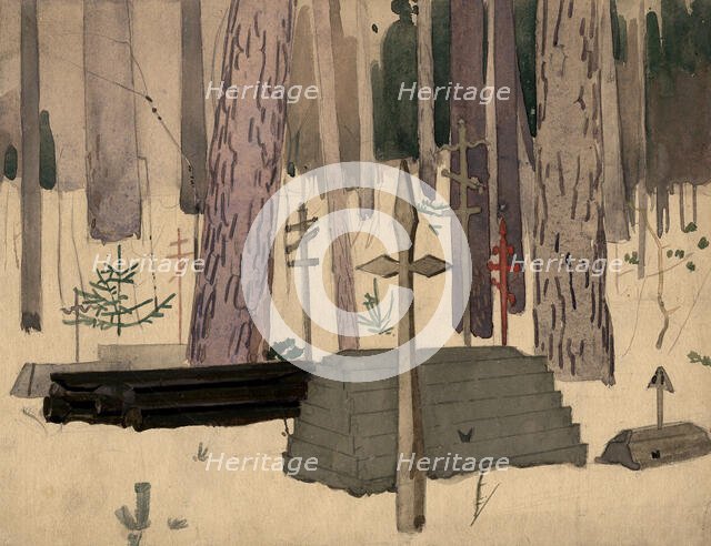 Cemetery in Nalimka ulus. Selkups, 1920. Creator: A. G. Vargin.