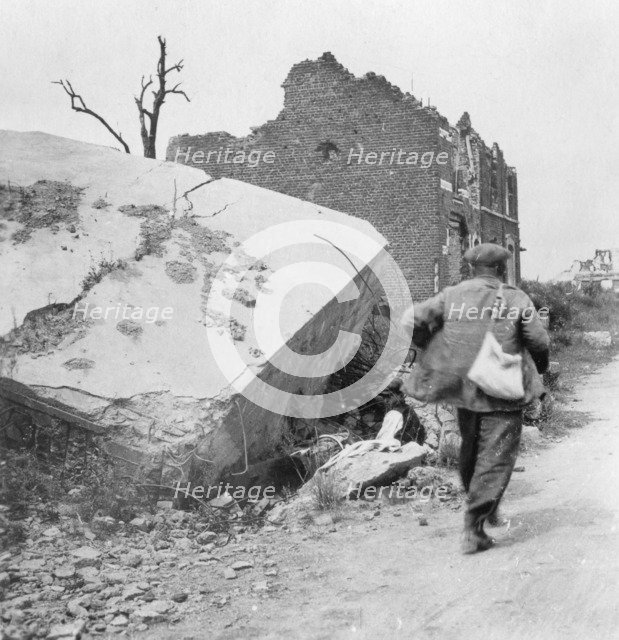 Blockhouse destroyed by a mine, Lomme, near Armentières, France, World War I, c1914-c1918. Artist: Nightingale & Co
