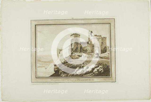 Manerbawr Castle in Pembroke Shire, from Twelve Views in Aquatinta from Drawings taken...South Wales Creator: Paul Sandby.
