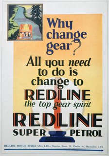 Red Line petrol advert, 1929. Artist: Unknown