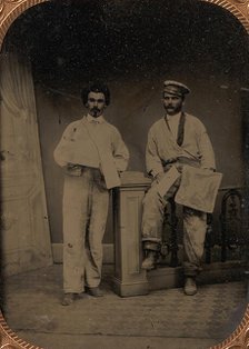 Two Plasterers Leaning on a Railing, late 1850s-60s. Creator: Unknown.