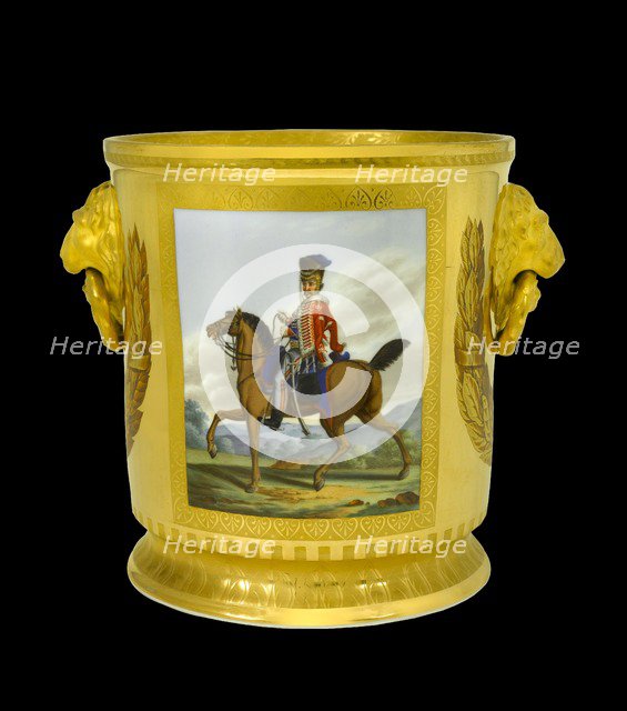 Wine cooler depicting a Hanoverian hussar, 1817-1819. Artist: Unknown.