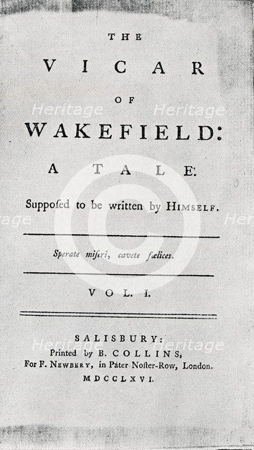 'Title Page of The Vicar of Wakefield', 1766. Artist: Unknown.