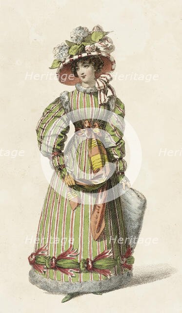 Fashion Plate (Promenade Dress), 1827. Creator: Rudolph Ackermann.