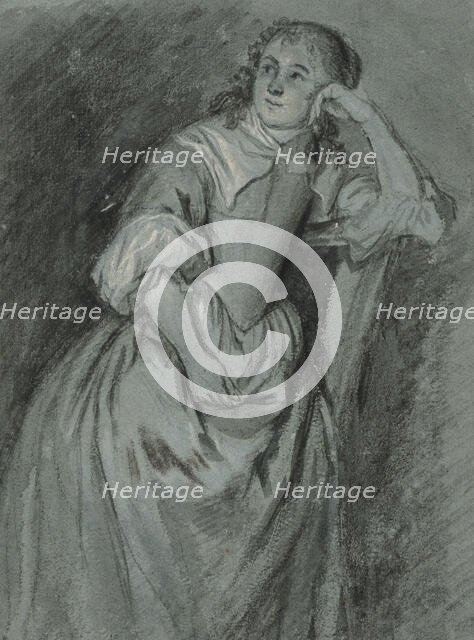 Young woman leans on a chair. Creator: Gaspar Netscher.