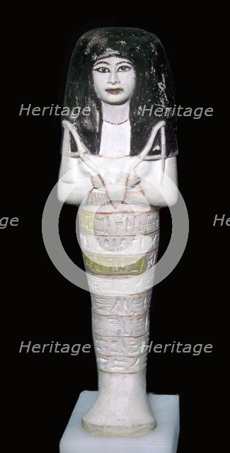 Egyptian painted limestone shabti. Artist: Unknown