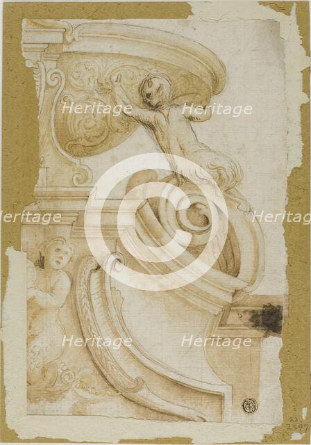 Design for Architrave with Ornamental Scrollwork, Satyr, and Sea Nymph, n.d. Creator: Unknown.