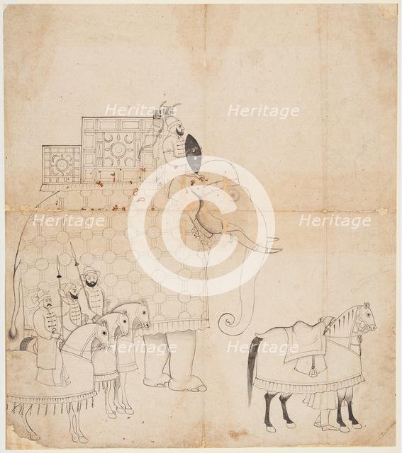 A drawing of Caparisoned Elephant and Horses, c. 1760. Creator: Unknown.