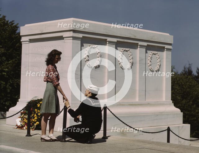 Sailor and girl at the Tomb of the Unknown Soldier, Washington, D.C. , 1943. Creator: John Collier.