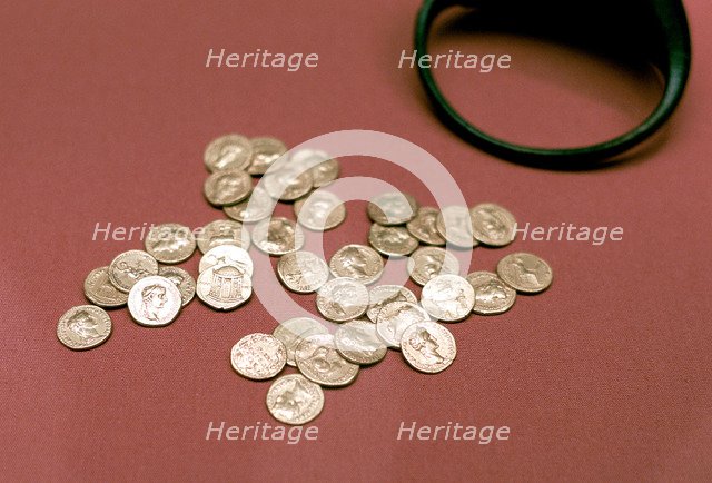 Hoard of Roman gold coins found in England. Artist: Unknown
