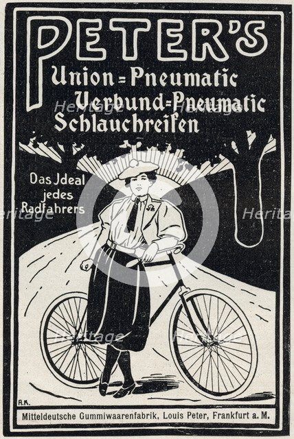 Advertisment for Peter's pneumatic bicycle tyres, 1898. Artist: Unknown