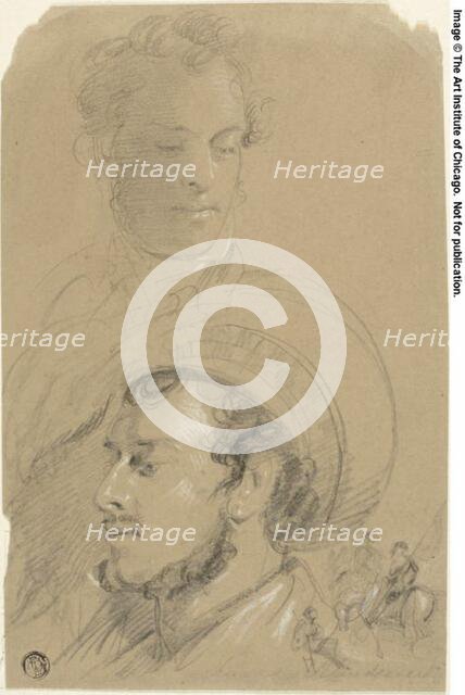 Portrait Sketches of Edwin Henry Landseer and Frederick Leighton, with Horsemen, n.d. Creator: Edwin Henry Landseer.