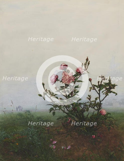 Rose Bush in front of a Landscape, 1863. Creator: Leon Bonvin.