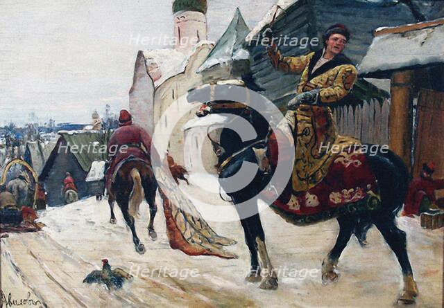 Oprichniks in Novgorod, early 20th century. Creator: Mikhail Ivanovich Avilov.