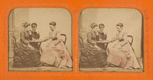 Three women at a table playing a game, 1855-1860. Creator: Unknown.