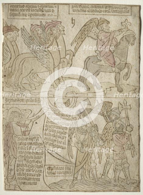 page from the Apocalypse (The Locusts with the Angel of the Abyss and The Sixth Trumpet), 1400s. Creator: Anonymous.