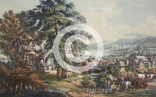 The Home of Evangeline, 'In the Acadian Land' , pub. 1864, Currier & Ives (Colour Lithograph)