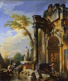 Ruins of a Triumphal Arch in the Roman Campagna, between 1717 and 1719. Creator: Giovanni Paolo Panini.