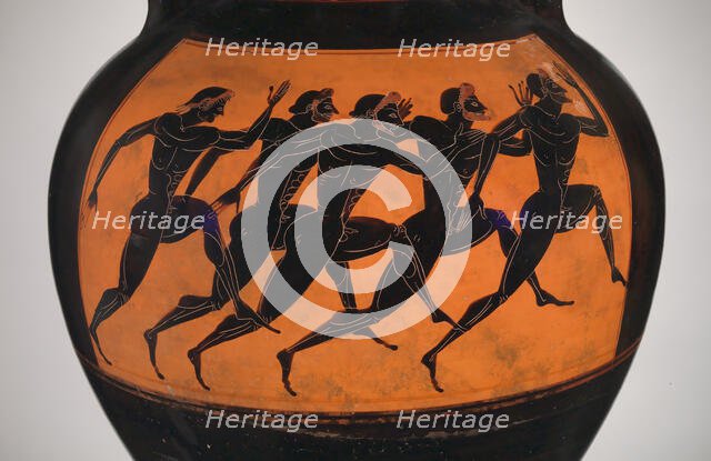 Panathenaic prize amphora with marathon runners at the Olympic games, ca 550-530 BC. Creator: Euphiletos, Attic vase painter (6th century BC).