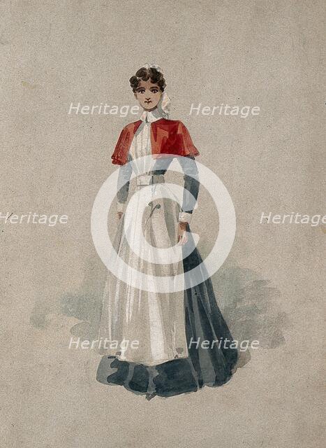 An English hospital nurse in full uniform. Creator: Unknown.