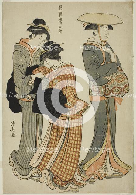 Two Women and a Maid, from the series "A Brocade of Eastern Manners (Fuzoku..., c. 1783/84. Creator: Torii Kiyonaga.