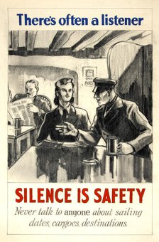 'There's often a listener. Silence is safety. Never talk to...', WWII poster, between 1939 and 1946. Creators: Central Office of Information, Unknown.