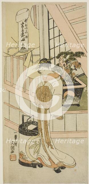 The Courtesan Handayu of the Nakaomiya House of Pleasure, c. 1769/70. Creator: Ippitsusai Buncho.